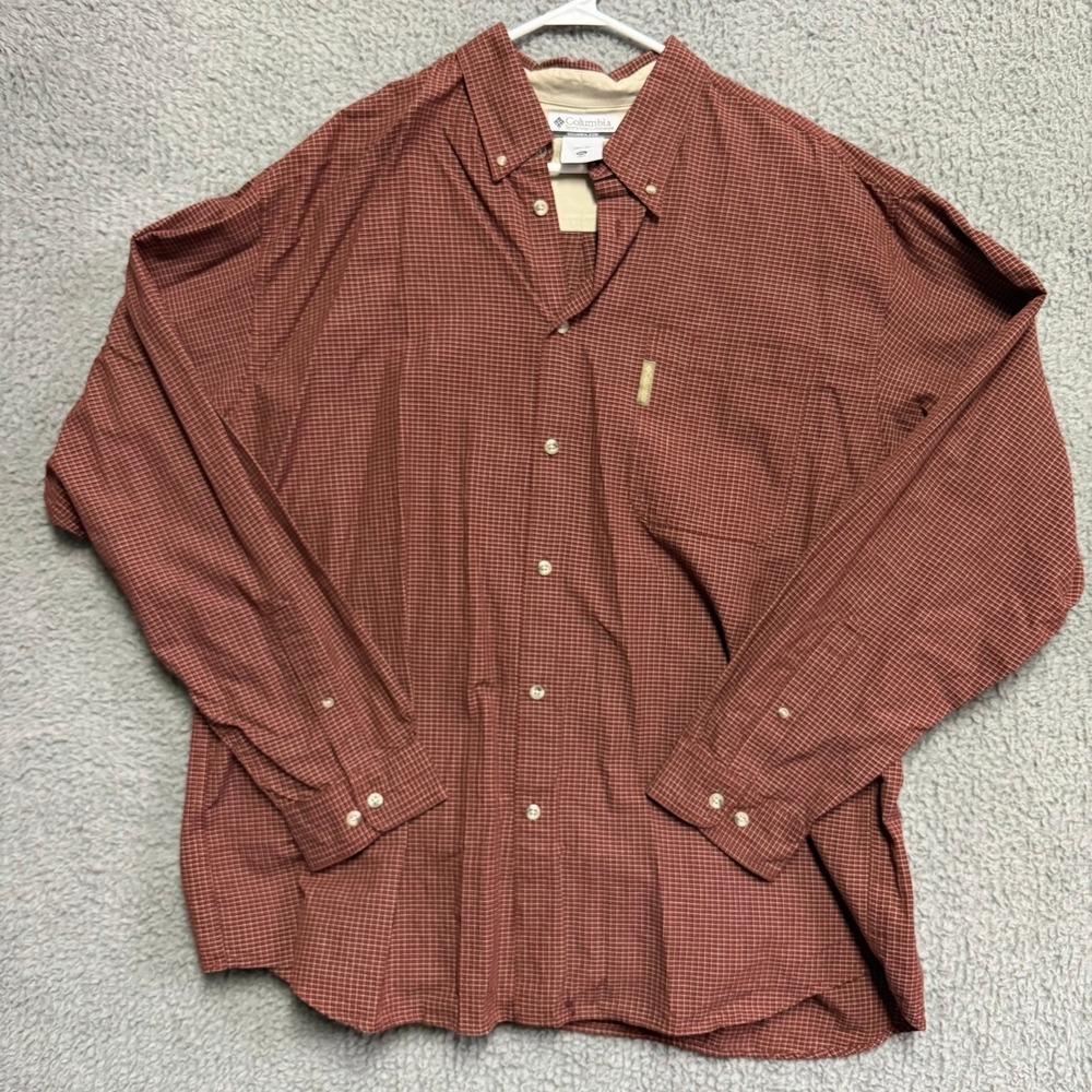 Columbia Men's XXL Long Sleeve Casual Button-Down Shirt Burgundy Grid Plaid
